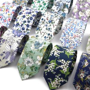 Neck Ties New fashionable floral tie suitable for women 100% pure cotton beautiful and elegant floral neck white blue narrow thin wedding casual tieC240410
