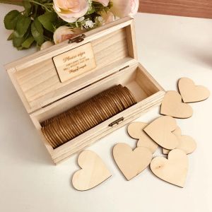 ハート、カスタム名、日付の木製の記念箱、素朴な彫刻ウェディングゲストブック付きパーソナライズされた結婚式のゲストブック
