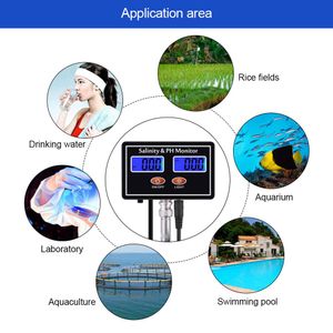 Yieryi Online PH Salinity Monitor 2 в 1 Аквариум качество воды Измеритель морской вода для соли для бассейна спа -пруд Аквакультура Аквакультура