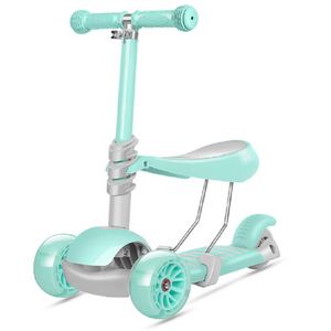 Doki Toy Foldable Kids Kick Scooters with Seat and LED Flash Wheelkids Scooter Silent Light Up Toys Wear Resistant Wheel