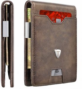 Teehon Genuine Leather Mini Small Wallet Men Slim Mey Clip RFID bloqueando titulares de cartão de crédito bifold F2NH#