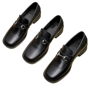 leather wear resistant designer men shoes with box luxury classical slip-on scarpe Round Toe metal buckle floor chaussure comfortable walk outdoor office