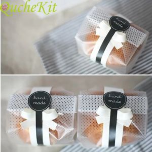 100pcs Transparent Plastic Packaging Bag+100pcs Handmade Back Stickers Wedding Party Candy Cookie Gift Bag Self Stand Holder Bag