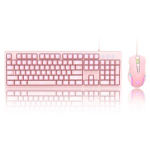 Combos Wired RGB Backlit Gaming Pink Keyboard+Mouse Set USB Pink Mite Chocolate 104 Keys Cake Capible для PC Laptop Office Game мыши