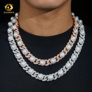 Feito para encomendar a venda de primeira venda S Spiked Pearl New Achatrals Gold banhado a cadeia de link cubano de Moissanite