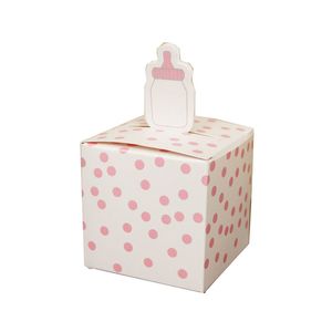 10pcs Milk Feeding Bottle Shape Gift Box Pink Blue Dots Baby Shower Birthday Favor Candy Paper Box Boy Girl Party Treats Packing