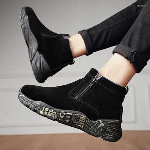 Sapatos casuais masculam botas algodão andando ao ar livre mantém tênis masculinos de inverno snow man slog zipper plataform