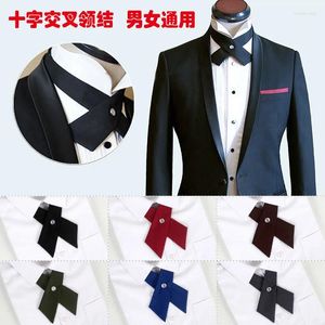 Bowąs Wino Blue Black Solid Polyester Cross Bowtie for Man Woman Party Business Futhies Akcesoria