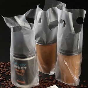 Disposable Cup Bags Coffee Doggy Bag Take-away Drinking Packing Tools Pastic Double Cups Carrier Bottle Handbag 50pcs