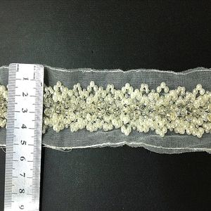 2YD Fake Pearl Beaded Lace Trime White Mesh Ceili koronkowe koraliki