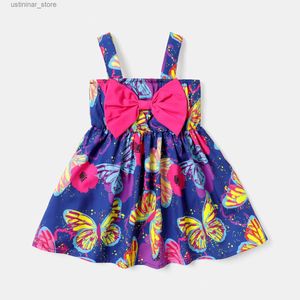 Mädchenkleider Baby Girl Bow Front Allover Schmetterlingsdruck ärmellose Kleid L47