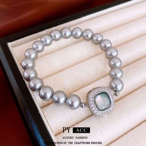 Bracciale quadrato di zircone perla, piccola fascia alta, artigianato versatile, leggero ed elegante per donne