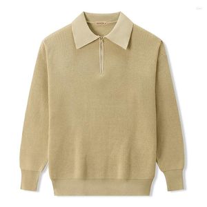 Herrtröjor Spring Autumn Dragkedja Turn-down-krage Solid Pullover Långärmad tröja Stickad Casual undertröja England Style Tops