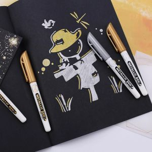 1pcs Metallic Waterproof Permanent Paint Marker Pens Gold and Silver for Drawing Marker Craftwork Pen