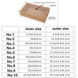 10pcs Folding Kraft Paper Box With Transparent PVC Window Blank Packaging Gift Box Wedding Birthday Party Candy Cookie Cake Box