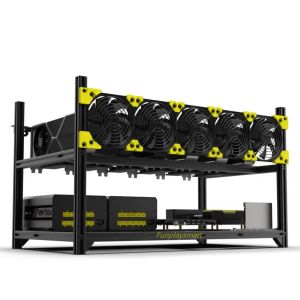 Chain/Miner FunplaySmart V4C 6GPU aluminium gruvdrift, stapelbar gruvarram, OpenPit Rig Rack med fläktfäste, Ethereum (ETH, etc)