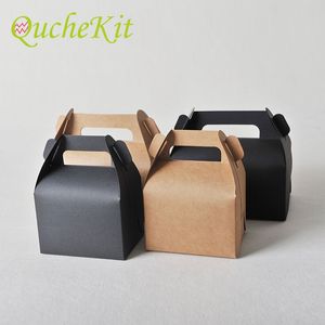 10pcs Brown/Black Gifts Box With Handle Wedding Candy Cake Cardboard Box Christmas Birthday Party Cupcake Mousse Pastry Packing