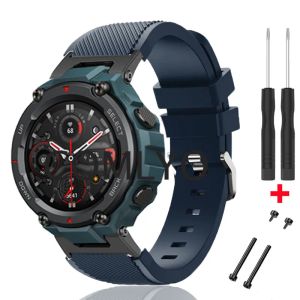 2IN1 Спортивная полоса для Huami Amaumfit T-Rex Pro Silicone Silicone Sligicone Sportoor Sports Bracelet с металлическим адаптерным штифтом винтового стержня