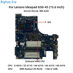 Placa -mãe ACLU5/ACLU6 NMA281 PARA LENOVO IDEAPAD G5045 Laptop Motherboard com E1 A4 A66310 A86410 CPU R5 M230 1GB/2GBGPU 5B20G38071