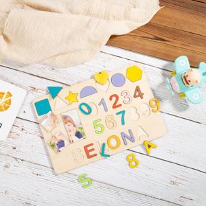 Nome personalizado Puzzle de madeira Letters de design personalizados Toys naturais para crianças Blocks Baby Shower DIY Presente