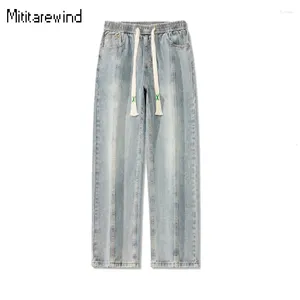 Jeans maschili classici lavati e angosciati High Street Causal Causal Lampy Cotton Straight Drive Elastic Waist Pantaloni in denim