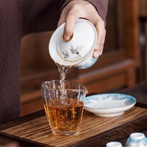 120ml Beyaz Nefir Porselen Gaiawan Vinç Dalga Kaplama Çay Kase Evi Gaiwan Çay Fincanı Kung Fu Puer Çay Seti Çay Töreni