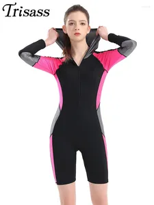 Frauen Badebekleidung Trisass 2024 Ankunft einteiliger Frauen mit Cap Professional Sportswear BodySuit Langarm Reißverschluss Badeanzug Monokini