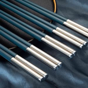 5 Pairs Chinese Japanese Korean Chopsticks Sushi Sticks Anti-slip Alloy Chop Sticks Set Home Kitchen Tableware Tool Accessories