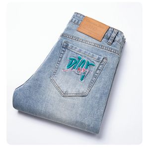 Mäns jeans vår sommar tunna män smala fit europeiska amerikanska cdicon high-end märke små raka byxor q9575-09