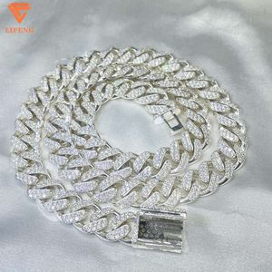 Lifeng Schmuck HipHop Kubanische Verknüpfungskette 10 mm runde VVs Moissanit Sterling Silber Männer Frauen Diamant Halskette