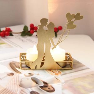 Candle Holders European Metal Luxury Golden Lovers 2 Holes Holder Idea For Romantic Candlelit Dinner Decorations Wedding Ornaments