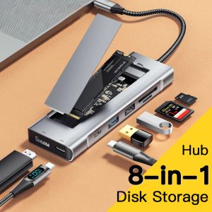 Hubs 8IN1 USB Hub с функцией хранения дисков PD100W USB C C TO HDMICATIBLE M.2 SSD HUB DOCK Станция для MacBook Pro Air M1 M2