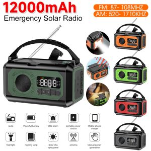 Radio Portable Emergency Radio 12000MAH AM/FM/NOAA Weather Radio med 2 solpaneler Handvev Power Bank SOS -larm med ficklampa