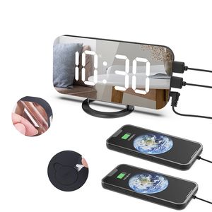 LED Digital Smart Alarm Clock Mirror LED Display Watch Table Electronic Desktop Clocks USB Wake Up Clock Time Snooze