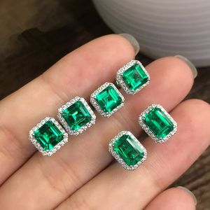 Studörhängen Designer Brincos för kvinnor 925 Silver Shining CZ Zircon Wedding Earring Emerald Cut Imitate Diamond Engagement Jewelry Party Gifts