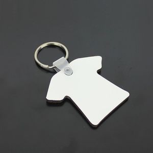 Whole 100pcs DIY MDFダブルブランクTシャツキーチェーンサブリメーションウッドキーリングfor Heat Press Transfer Jewlery PO Gift265Q