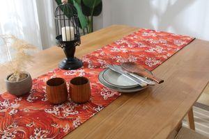 Japan style red/blue sea waves table runner with tassel vintage tablecloth decorative Tv cabinet dust proof cover cloth