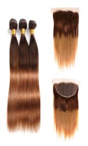 430 bundle colorati di ombre dritti con peli umani vergini brasiliani frontali intrecciati 3 bundle con orecchio frontale in pizzo 13x4 CLO5473931