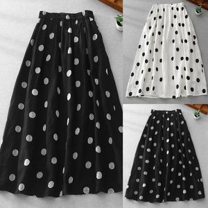 Skirts Polka Dot Print A Line Skirt For Women Casual Summer Vintage Retro Flowy Midi Large Swing Black White Pleated