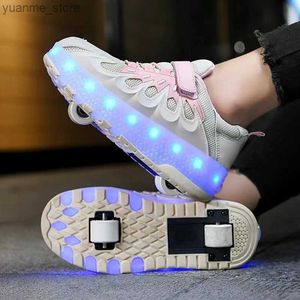 Pattini a rulli in linea produttori di vendita a caldo produttori all'ingrosso scarpe luminose luci a led bambini bambini pattini per pattini per adulti sussulti staccabili 2 ruote Y240410