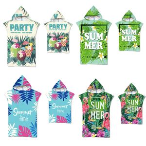 Summer Holidays Print Microfiber Quick Dry Beach Towel Hooded Family Party Adult Kids Changing Bathrobe Swim Surf Sport Cloak