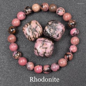 Strand Geniune Natural Rhodonite Stone Bead Bracelet, сделанный из украшений для женщин розовая розовая красная эластичная веревка подарка