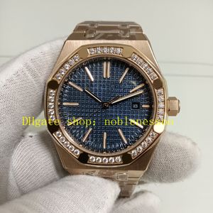 Prawdziwe zdjęcie automatyczne zegarki dla mężczyzn 41 mm niebieska tarcza 15400or Diamond ramka różowa złoto Everose przezroczyste tylne tylne męskie zegarek zegarek zegarek zegarek