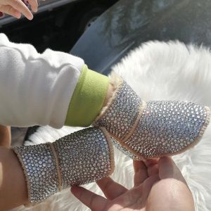 Boots Handmade Bow Hairband Rhinestones Baby Girl Snow Boots Winter Shoes Comb First Walker Sparkle Bling Crystal Princess Shower Gift