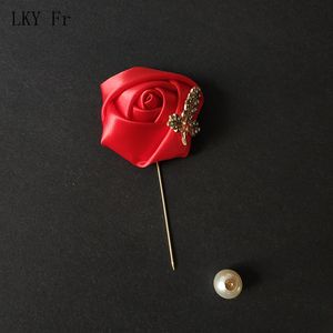 Lky Fr Boutonniere Brooch Corsage Pins for Women Men Red Wedding Bottunhole Boutonniere Groomsmen Prom Suit Marriage Accessories
