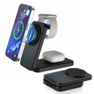 Laddare vikbar magnetisk trådlös laddare 3 i 1 laddningsstation för Apple 15W Fast Charger Stand Foriphone 15 14 13 12 AirPods Iwatch