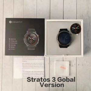 Смотреть оригинальные совершенно новую Amabfit Stratos 3 версии Sapphire Screen Smart Watch GPS 5ATM Music China Box с глобальным языком