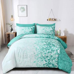 SydCommerce King Size Comporter Set Botanical Leaves Bed, 7 Pieces Bedding Comporter Set med Sheets, Soft Microfiber Floral Bedding Set för hela säsongen