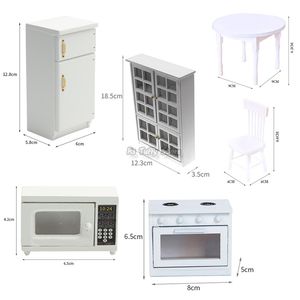 Doll Kitchen 1/12 Miniature Accessories Wooden Furniture Mini Toys Fridge Lockers Cabinet Kids Table and Chair Set Pretend Play