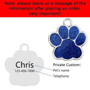 Tag del gatto per cani personalizzato CAT CAT Dog cucciolo ID PET ID Nome collare tag a ciondolo personalizzato Paw glitter Accessori a sospensione